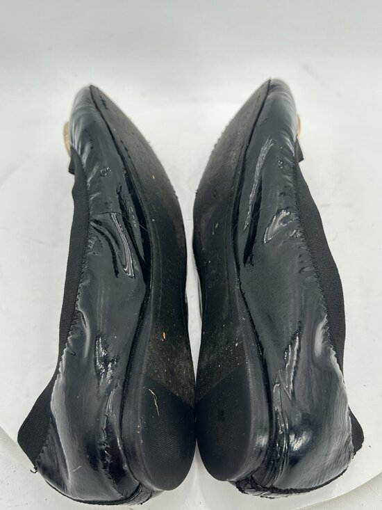 Tory Burch Reva Women Size 10.5M Black Patent Leather Gold Logo Ballet Flat Shoe - Picture 2 of 11